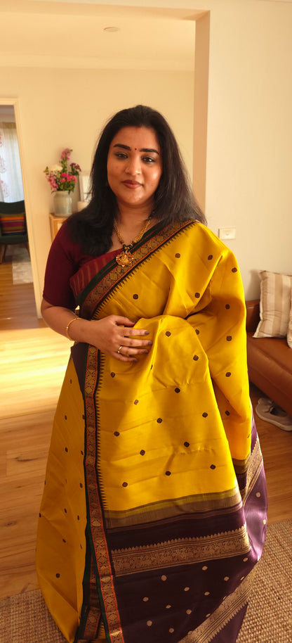 Sampangi and coffee Brown kanjivaram silk sari