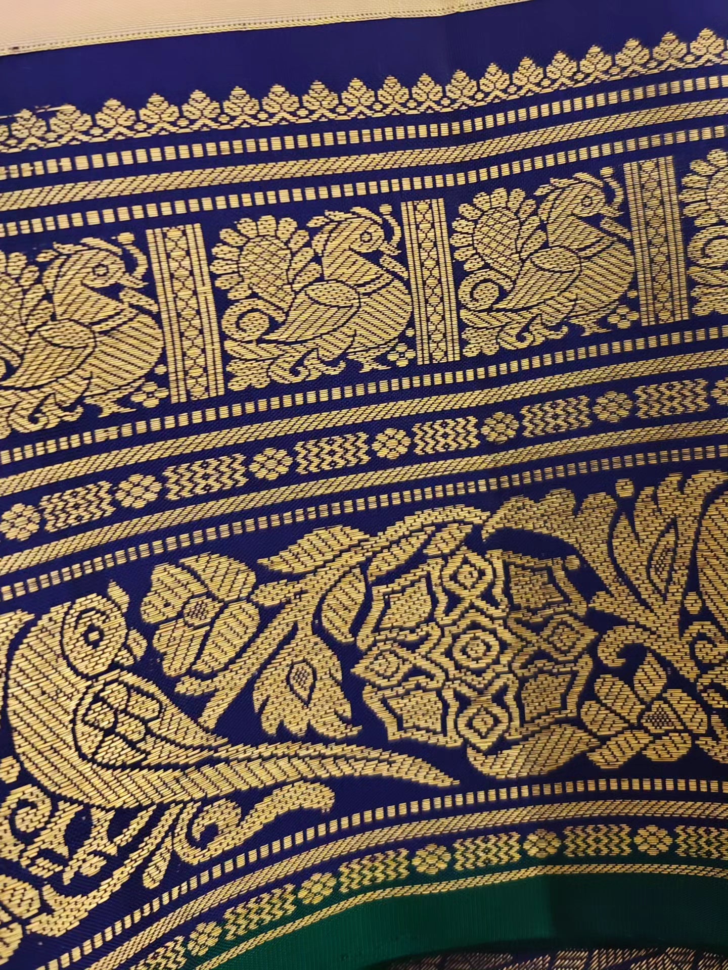 Beige  with pink dual tone and blue border-Kanjivaram Silk Saree