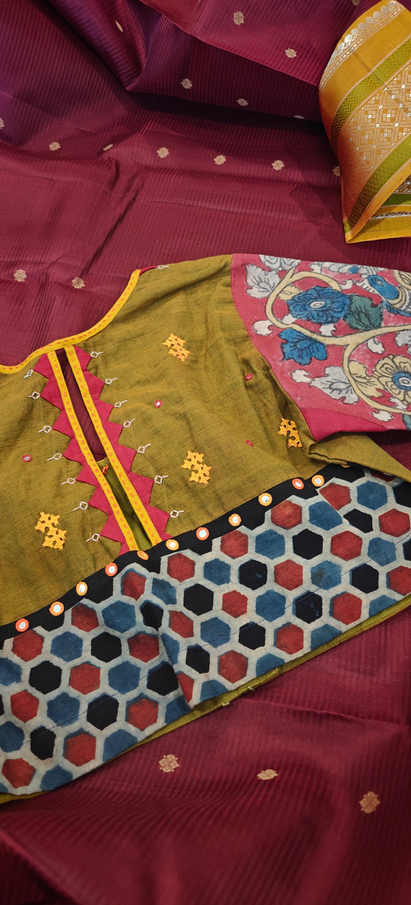 Kalamkari Ajrakh Patchwork Handcrafted Bloue