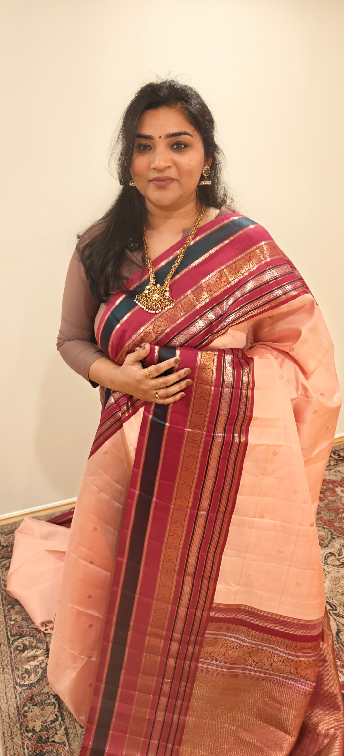 Pink and Maroon kanjivaram silk saree