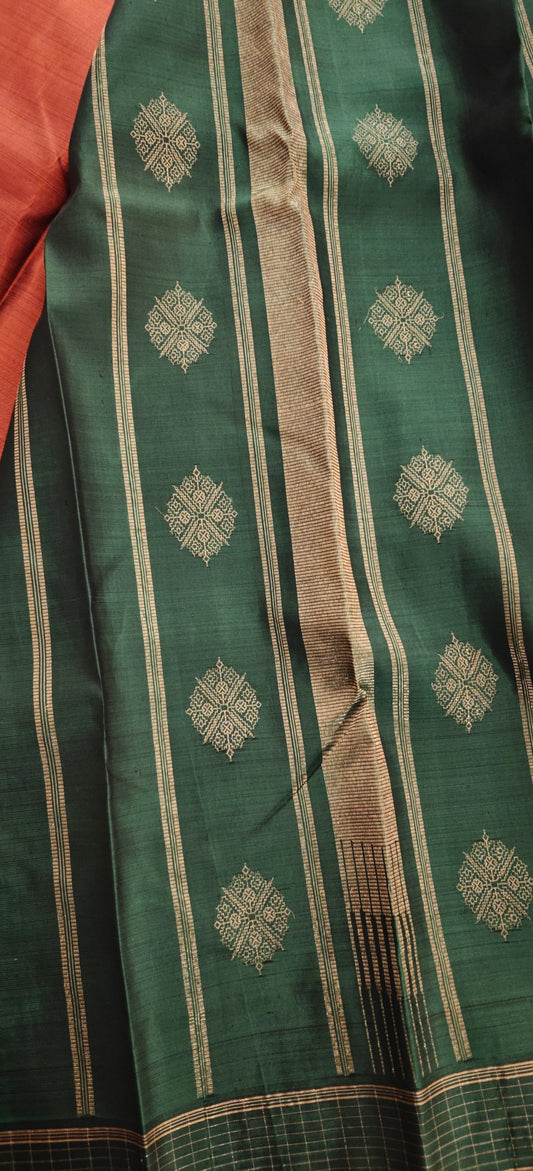 Rust and green kanjivaram silk saree