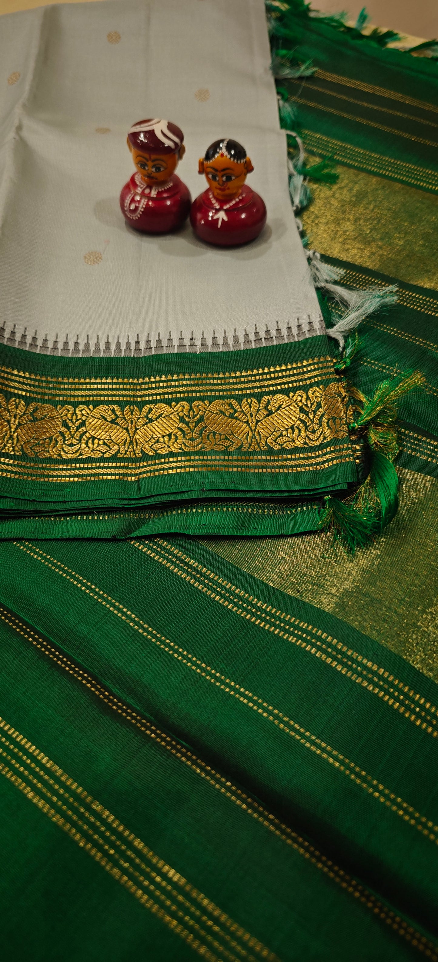 Light blue and bottle green kanjivaram silk saree