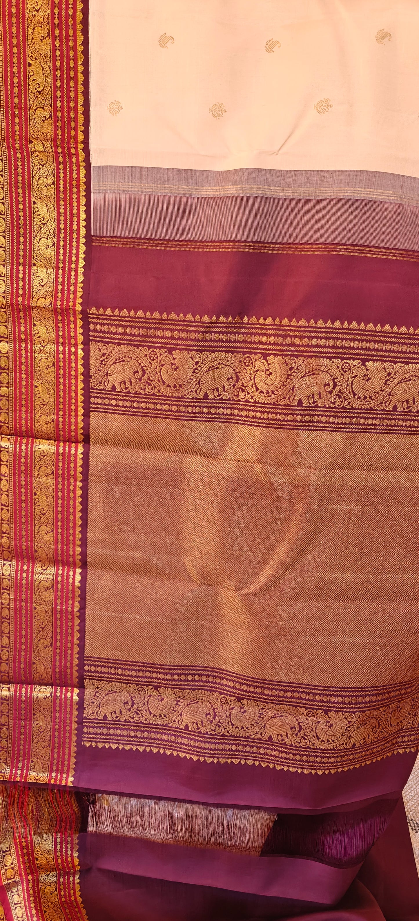 Cream and Brown korvai -Kanjivaram Silk Saree