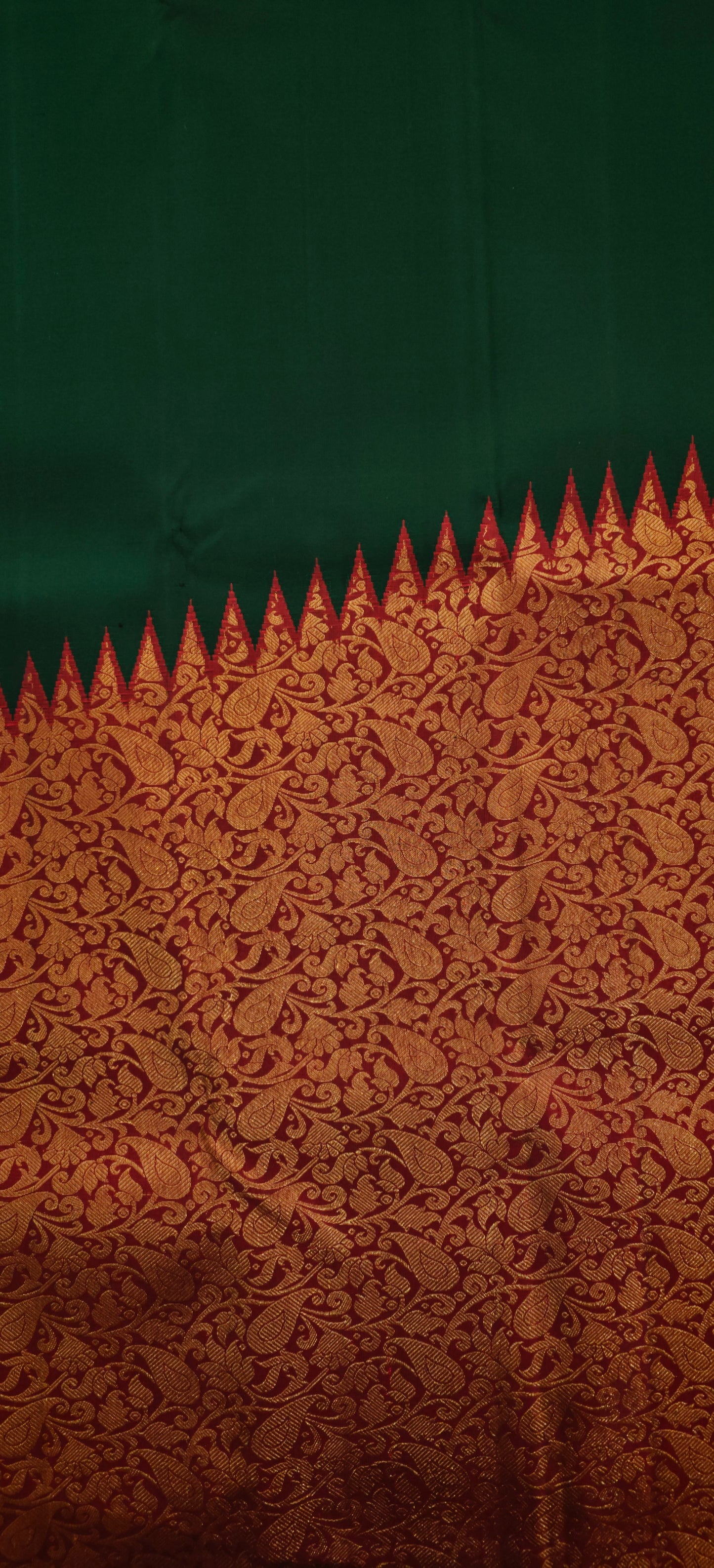 Rising border dark green and red-Kanjivaram Silk Saree