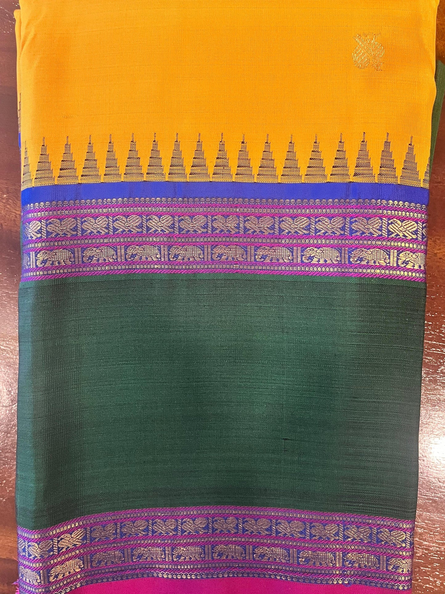 Yellow and Green Kanjivaram silk saree