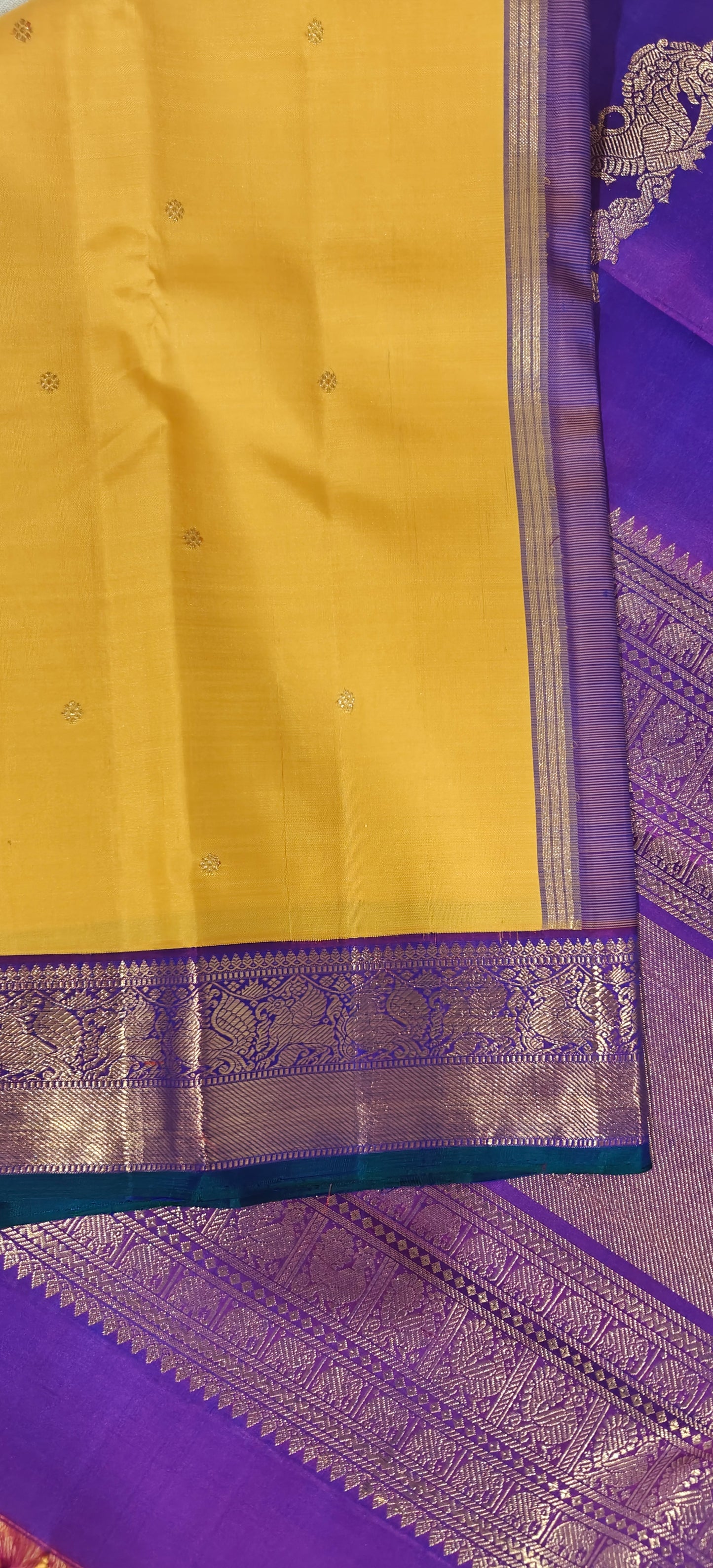 Turmeric Yellow and Vadamalli Kanjivaram silk saree