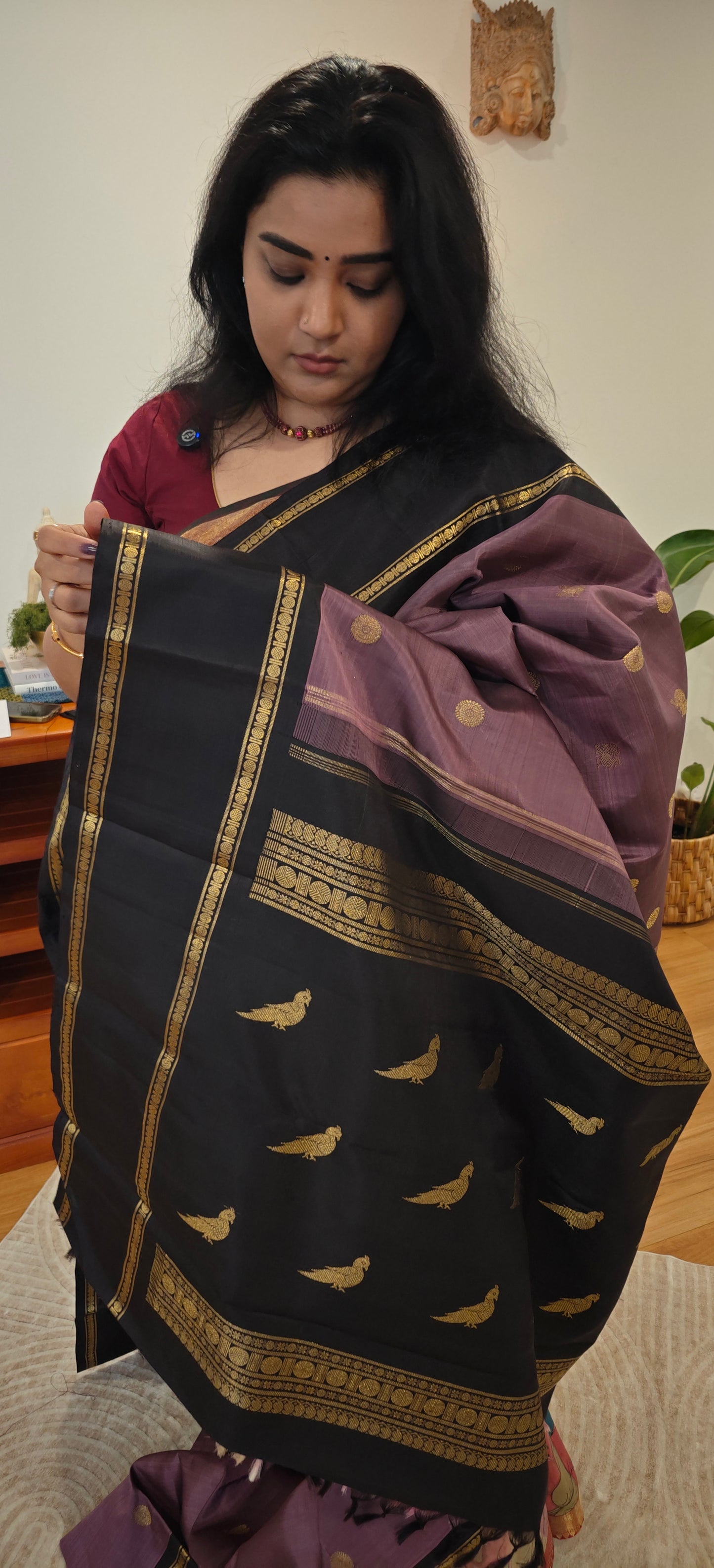 Dusty lavender  and kanchana kanjivaram silk sari