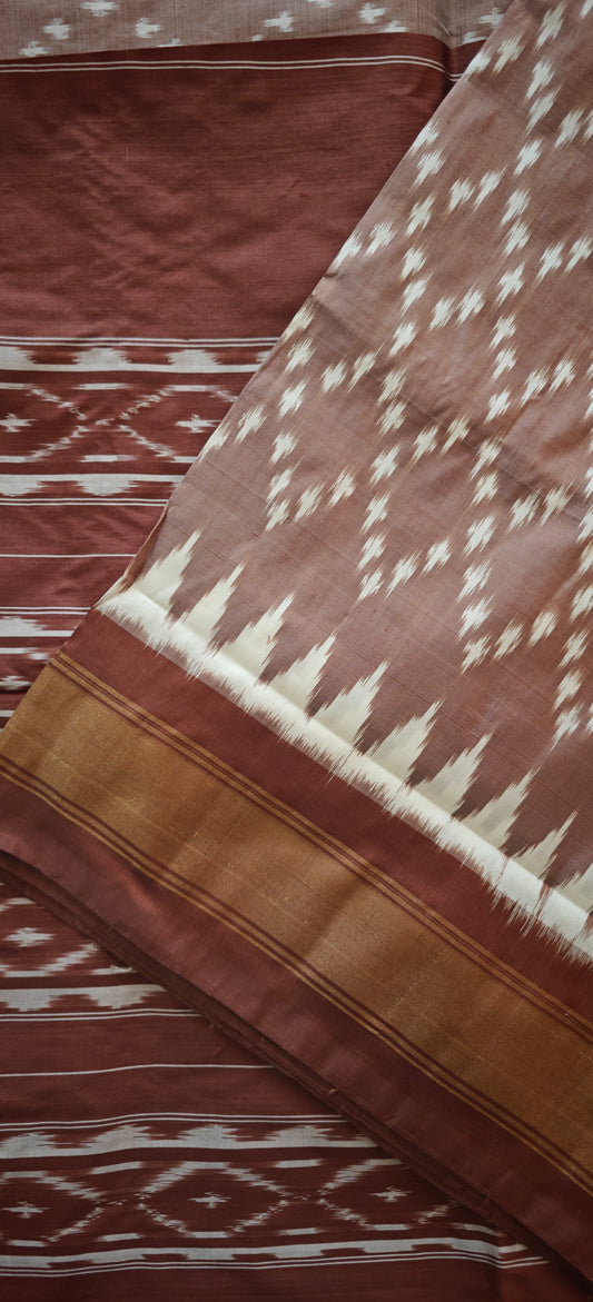 Caramel Brown Ikkat Silk Sari