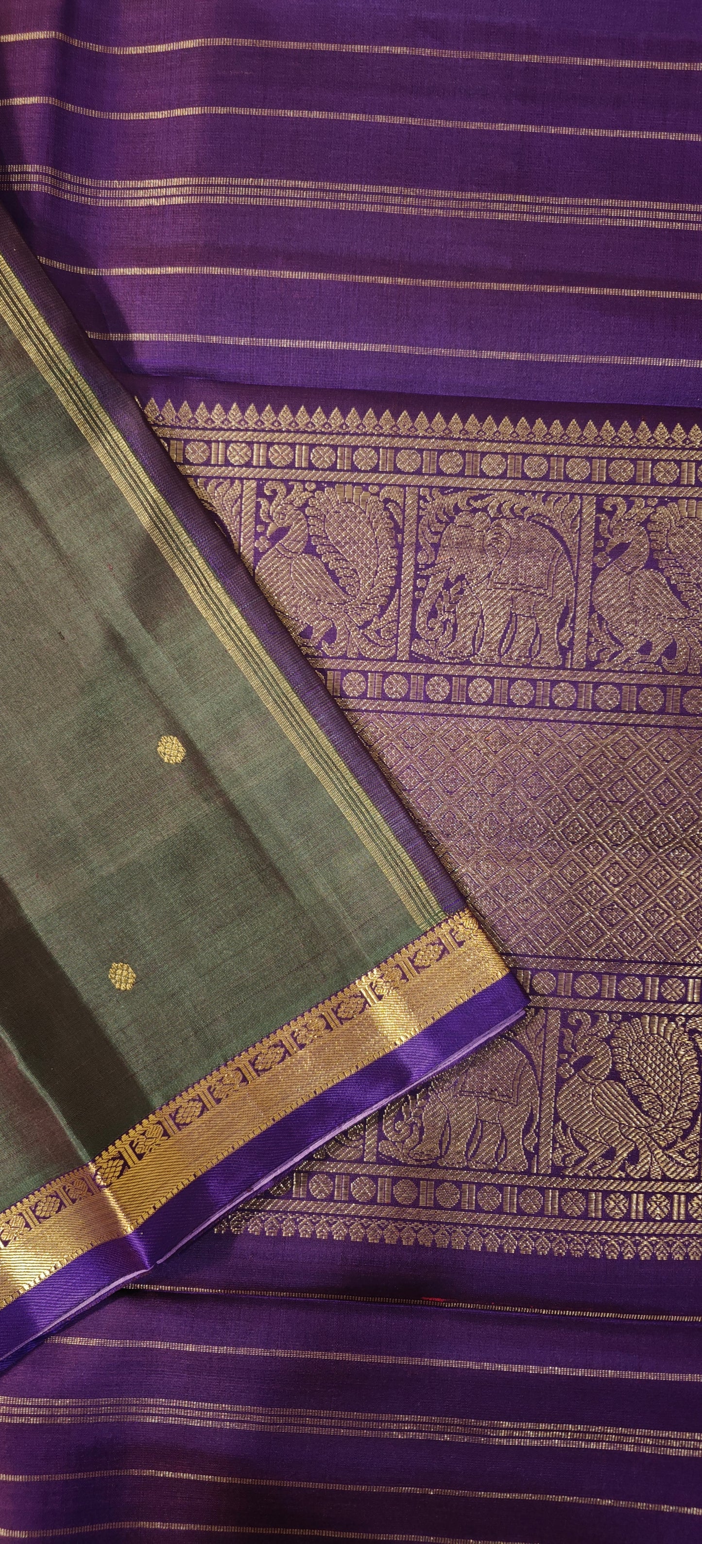 Dark green and Violet small border kanjivaram