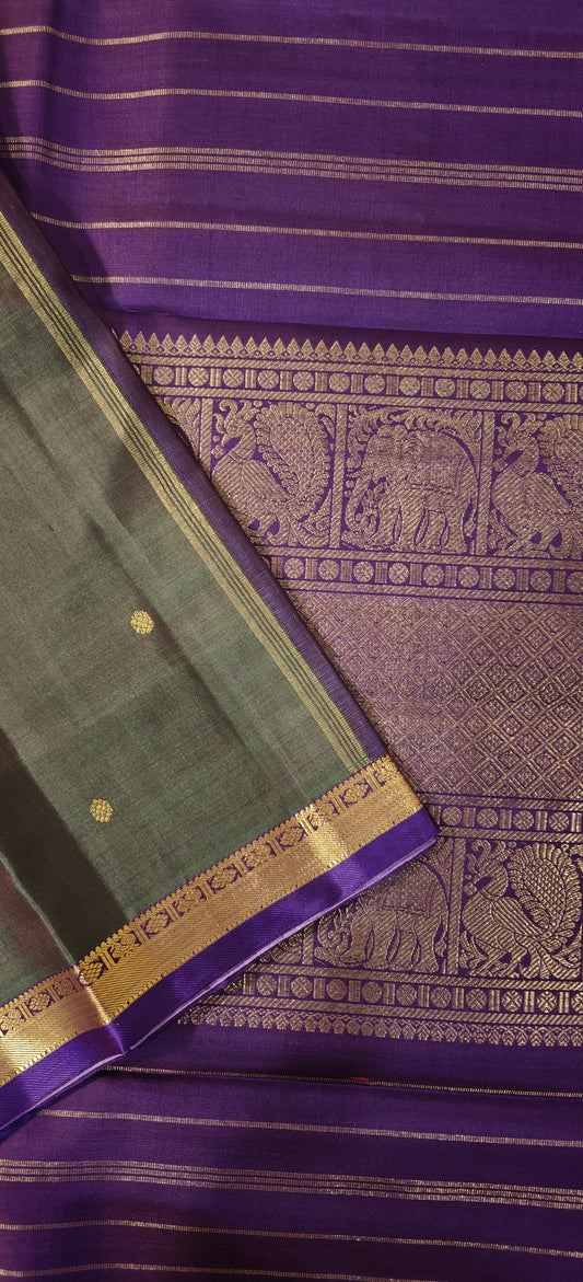 Dark green and Violet small border kanjivaram