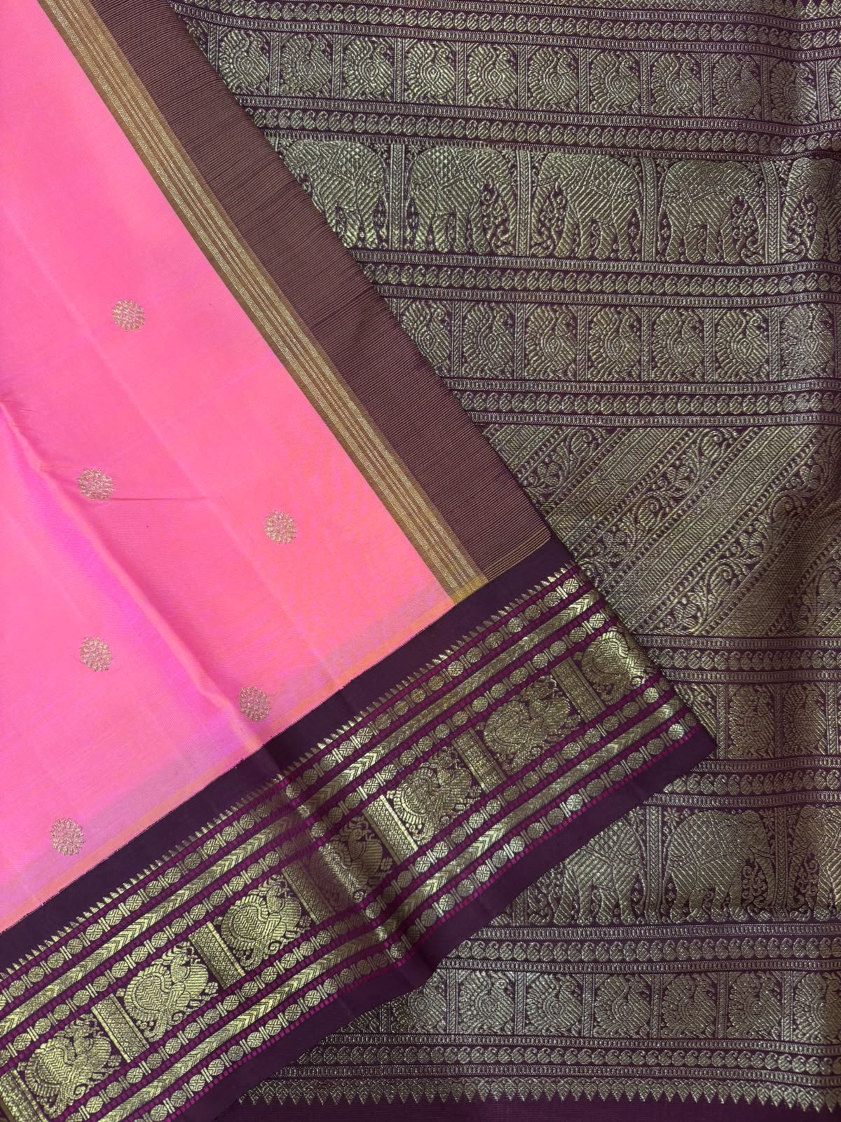 Bright pink and maroon kanjivaram silk saree