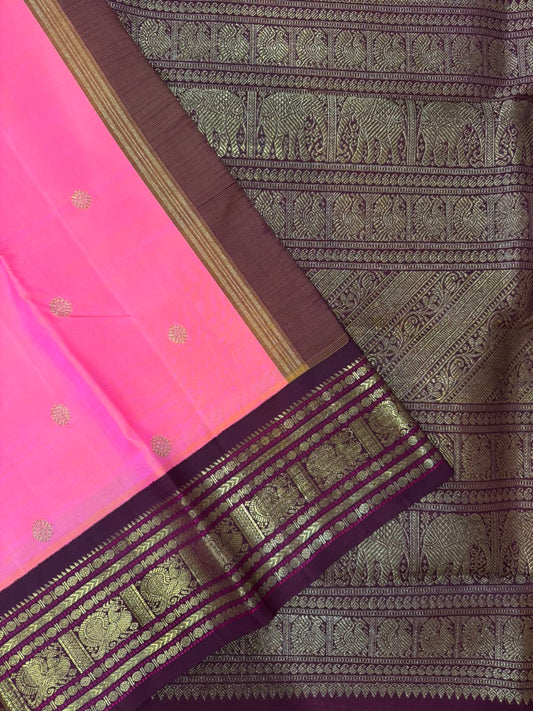 Bright pink and maroon kanjivaram silk saree