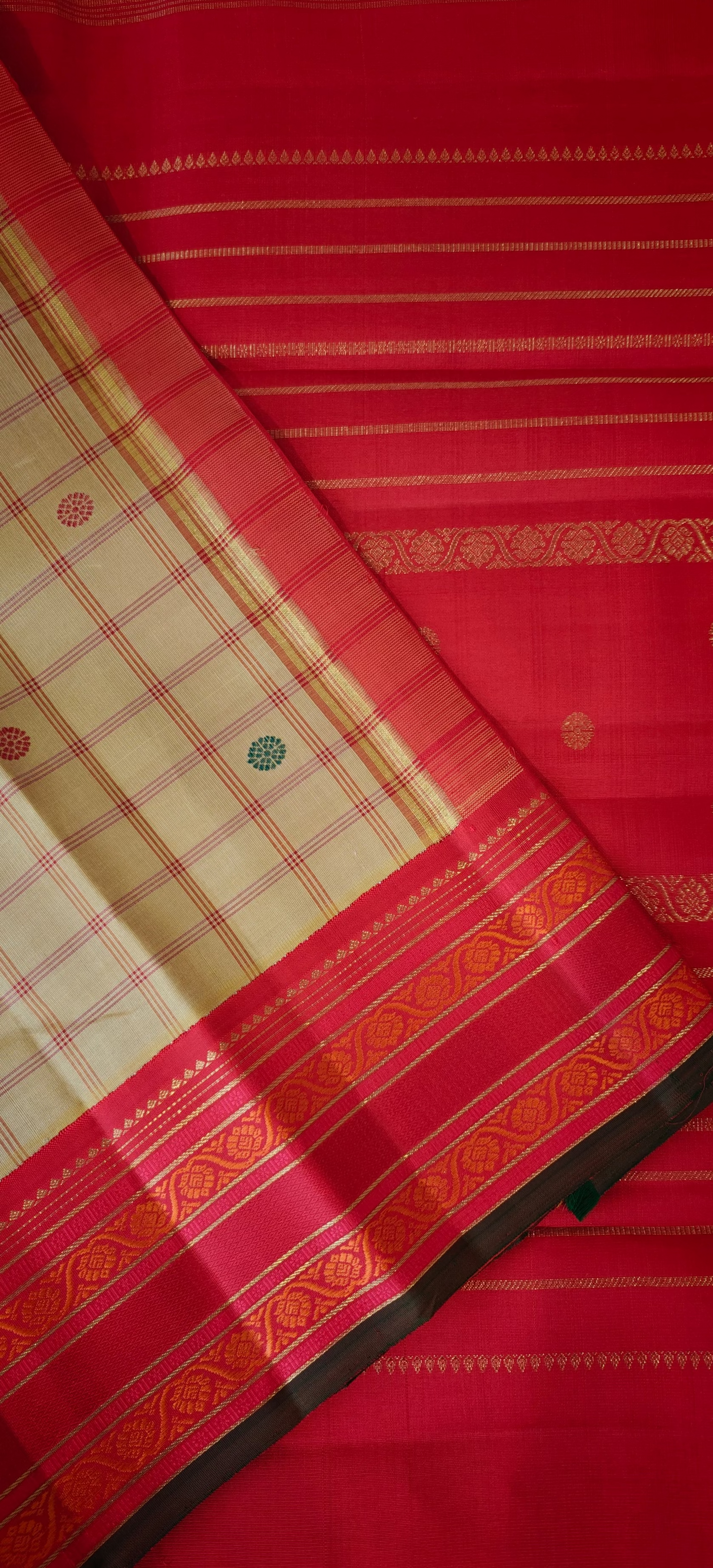 Beige and Red kanjivaram silk saree