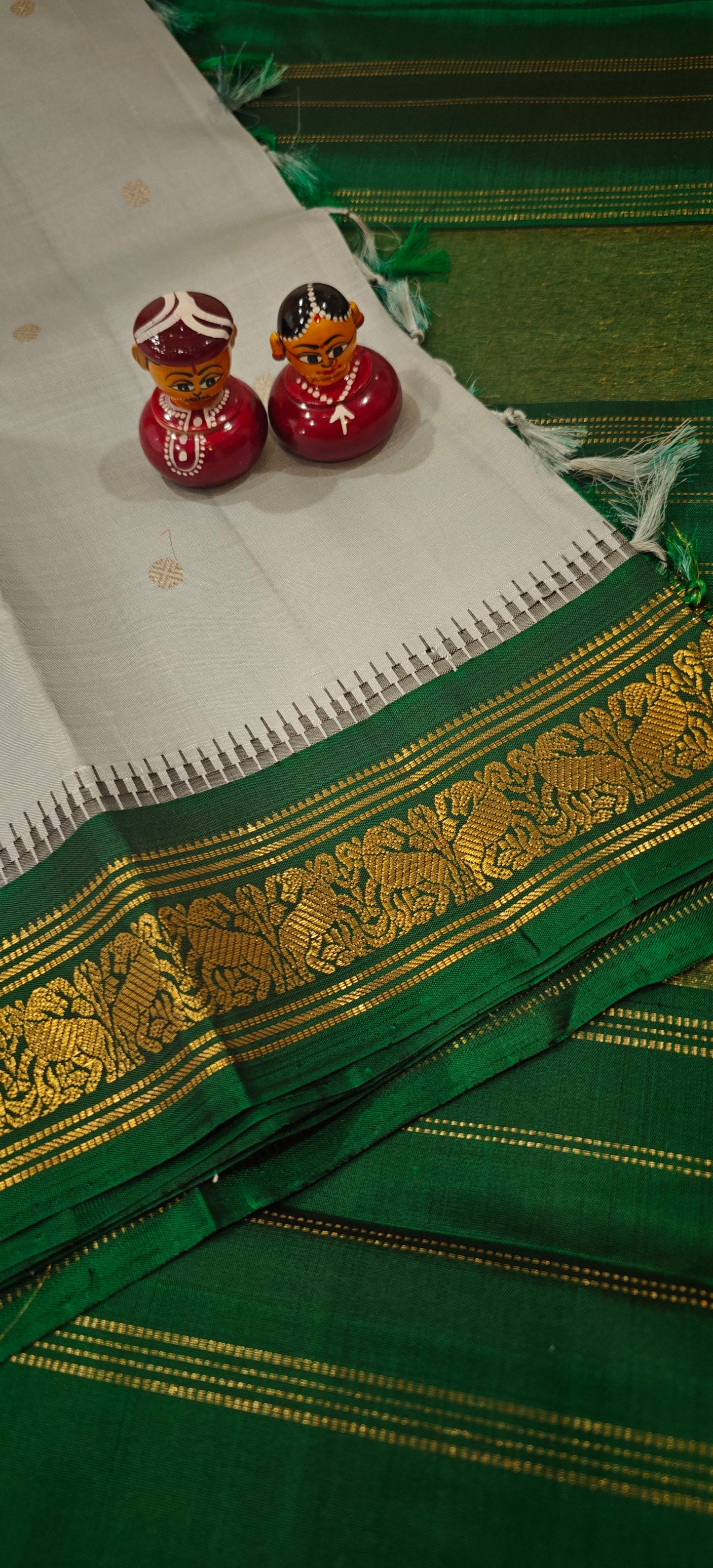 Light blue and bottle green kanjivaram silk saree