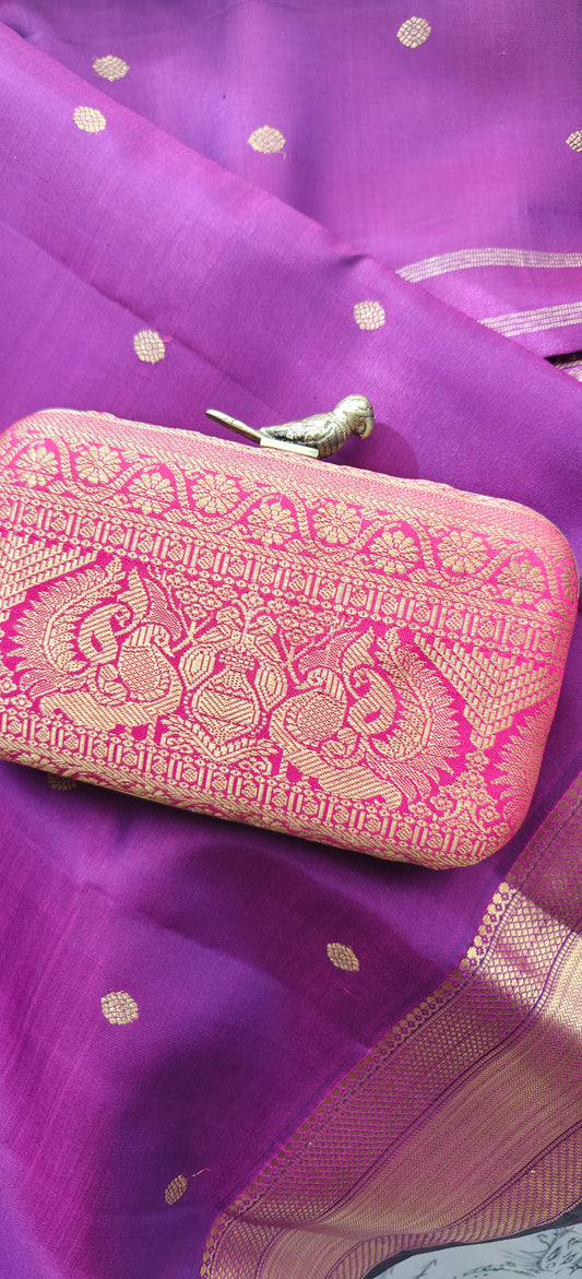 Rani Pink Zari Silk Clutch