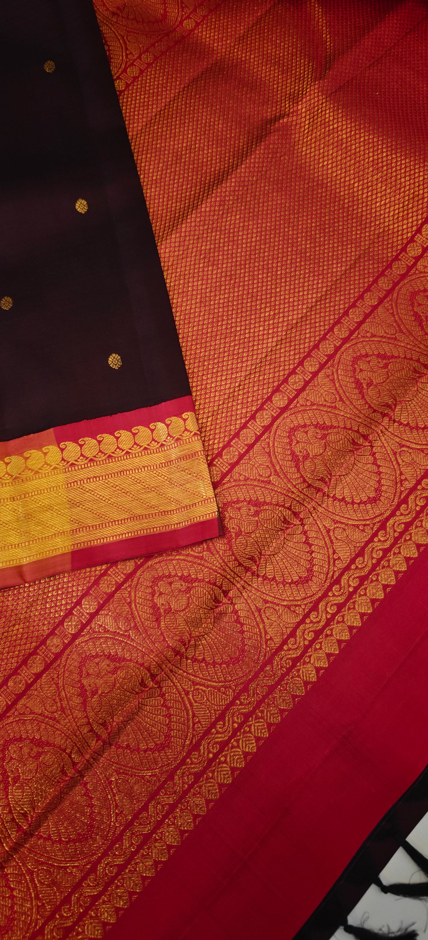 Coffee brown and Maroon  Handwoven Kanjivaram Silk Sari
