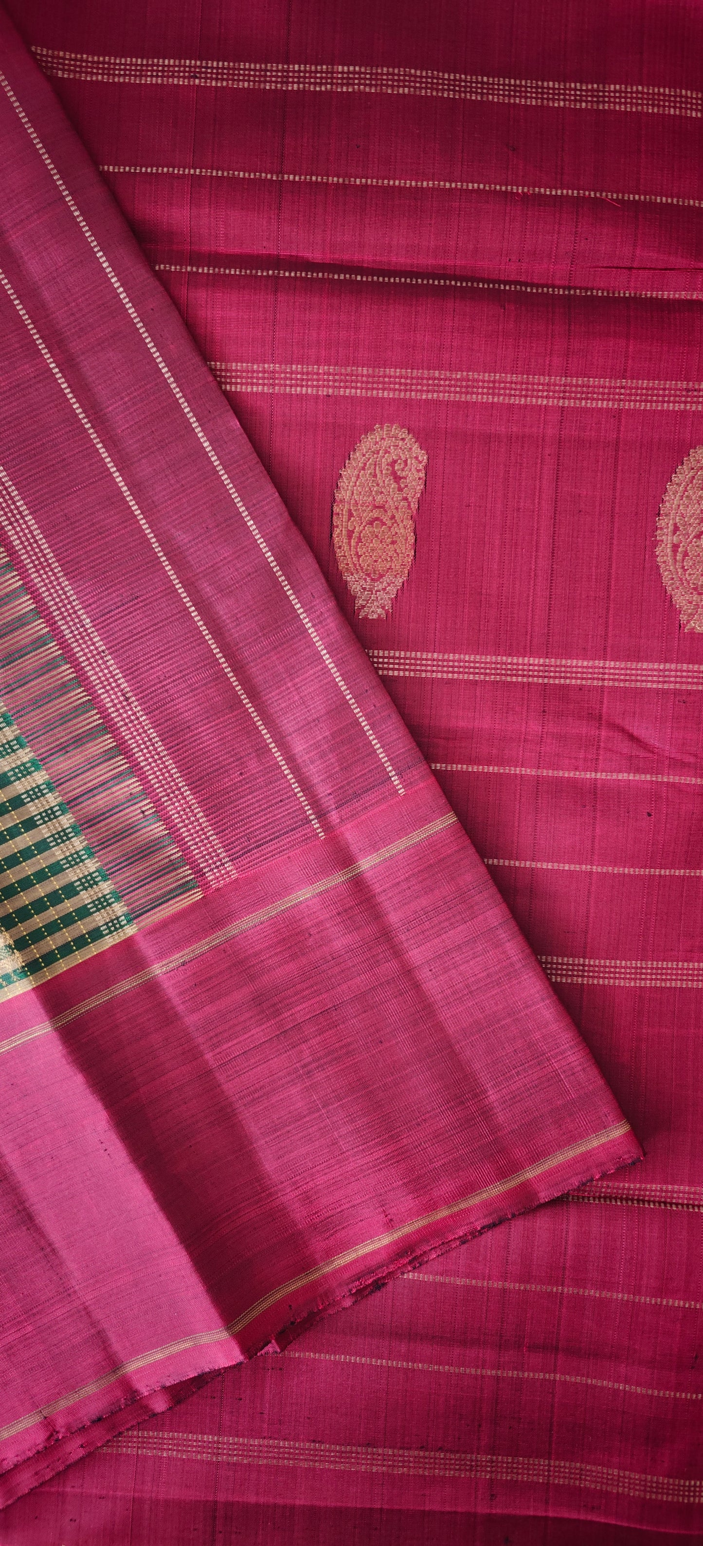 Green and Maroon Line Kanjivaram silk saree