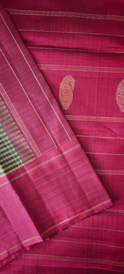 Green and Maroon Line Kanjivaram silk saree