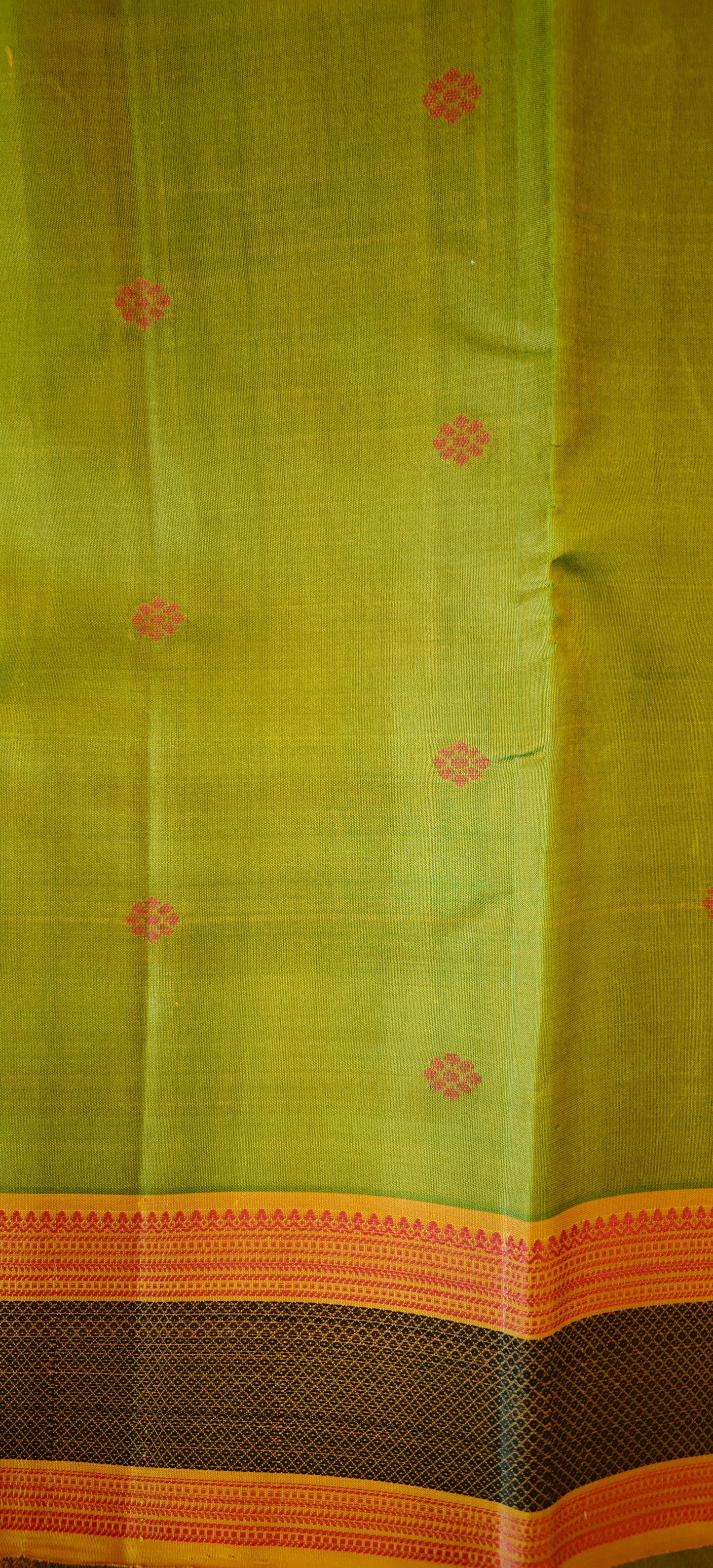 Leaf Green with Yellow & Orange kanjivaram silk saree