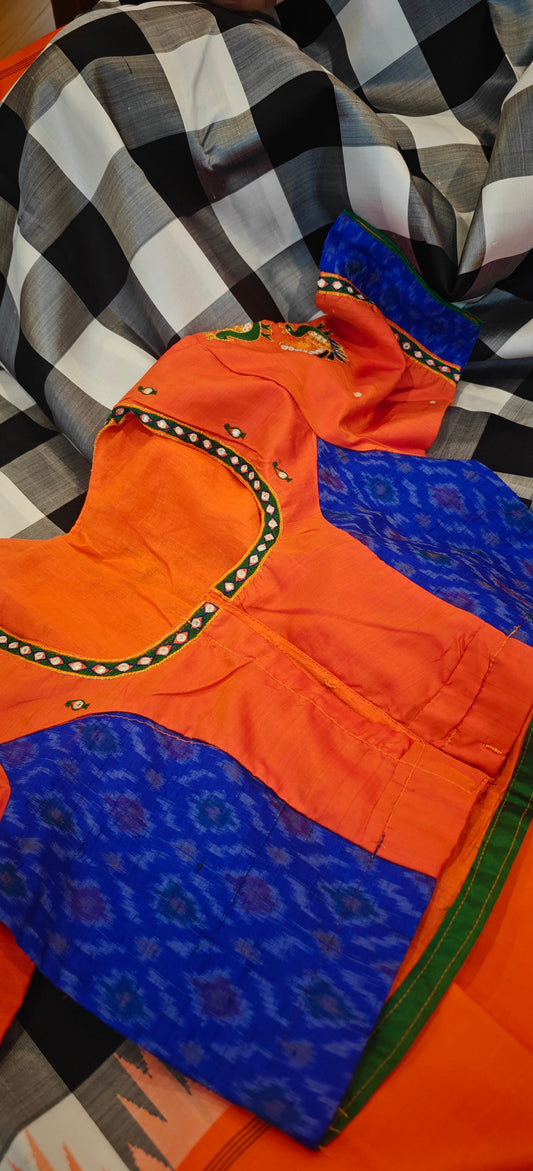 Orange and Blue Ikkat Patchwork Handcrafted Bloue