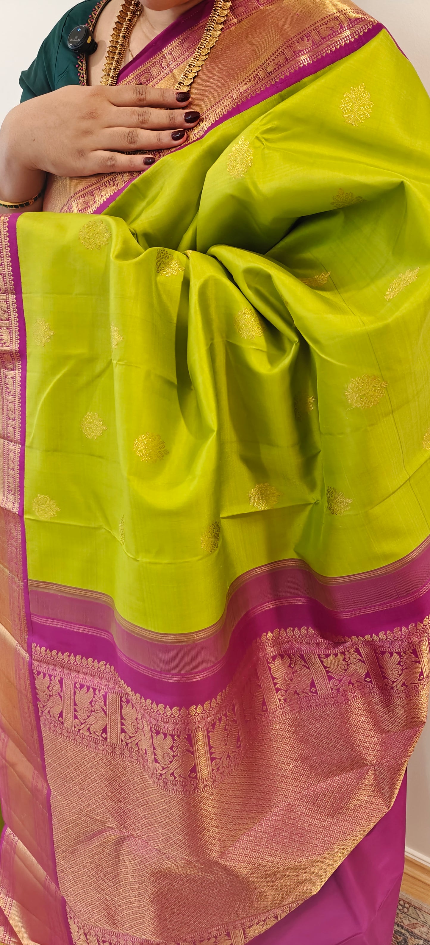 Green and Magenta -Korvai Kanjivaram Silk Sari