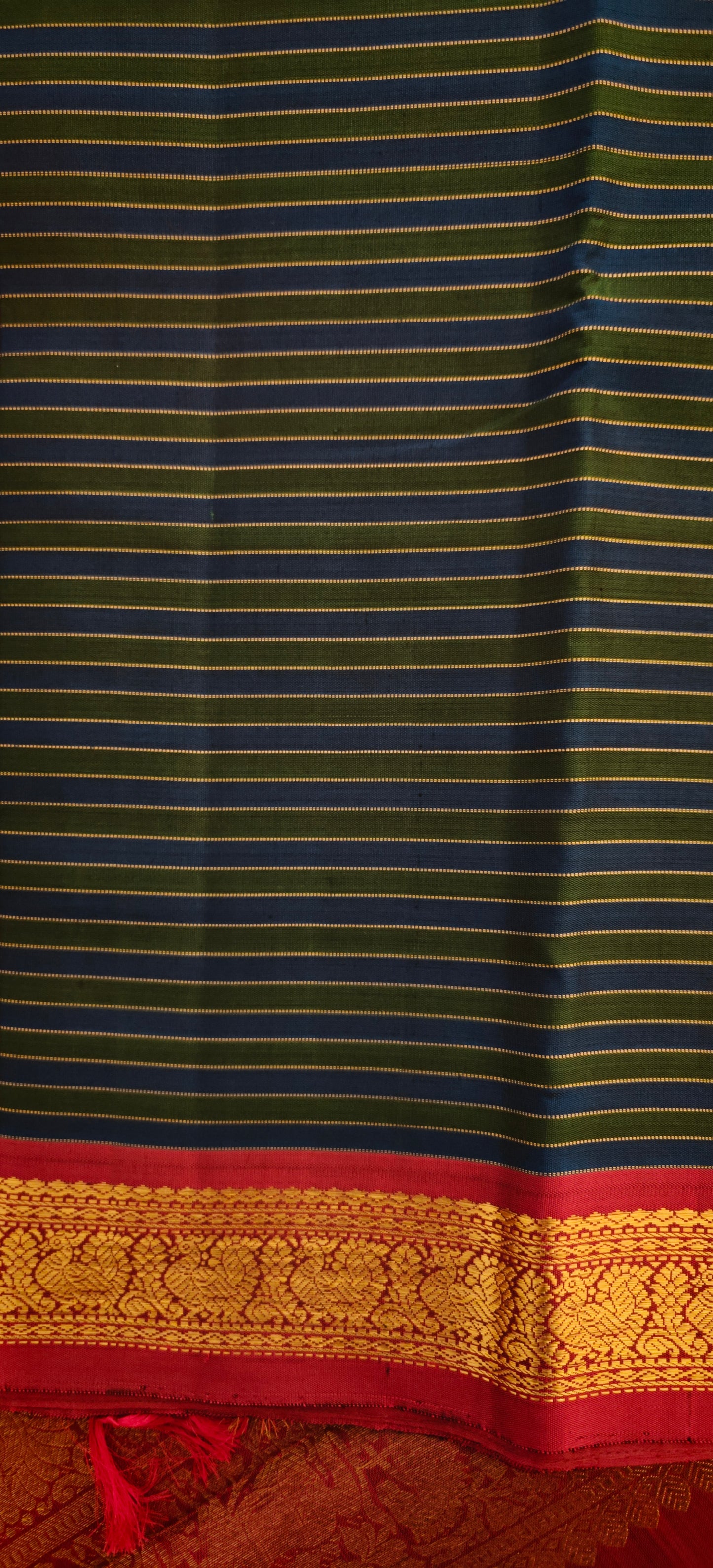 Green and Blue stripes kanjivaram silk saree