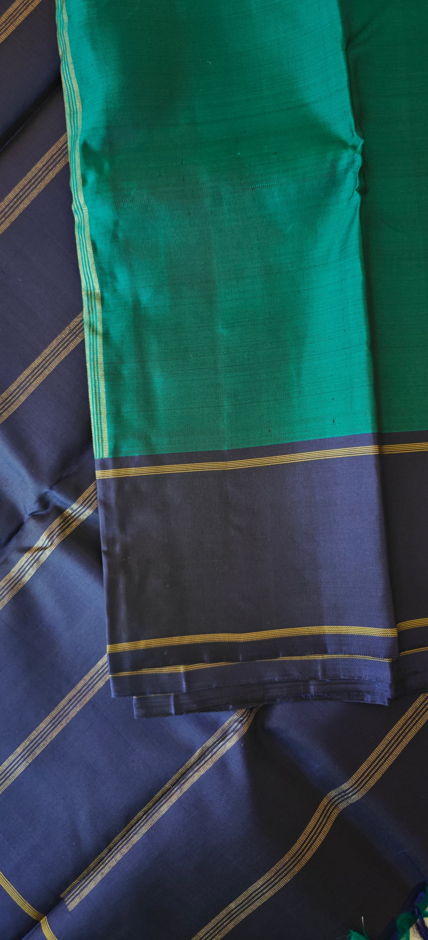 Emerald green and Navy blue Kanjivaram silk saree