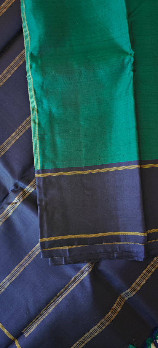 Emerald green and Navy blue Kanjivaram silk saree