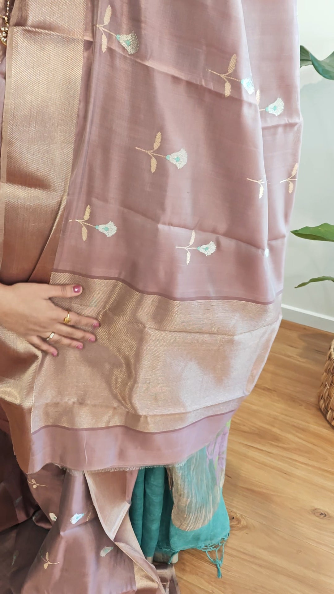 Muave and Gold Chanderi Silk Sari