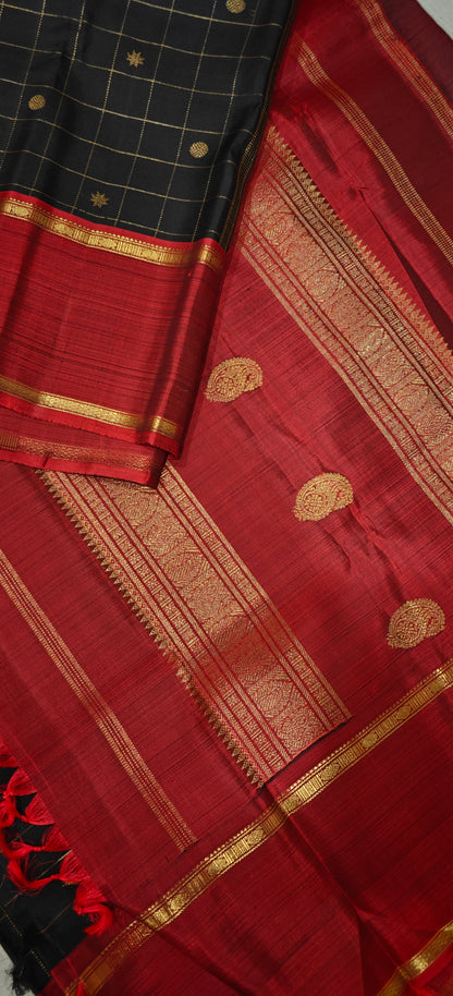 Black and Maroon Kanjivaram silk saree