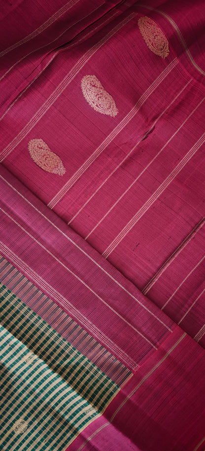 Green and Maroon Line Kanjivaram silk saree