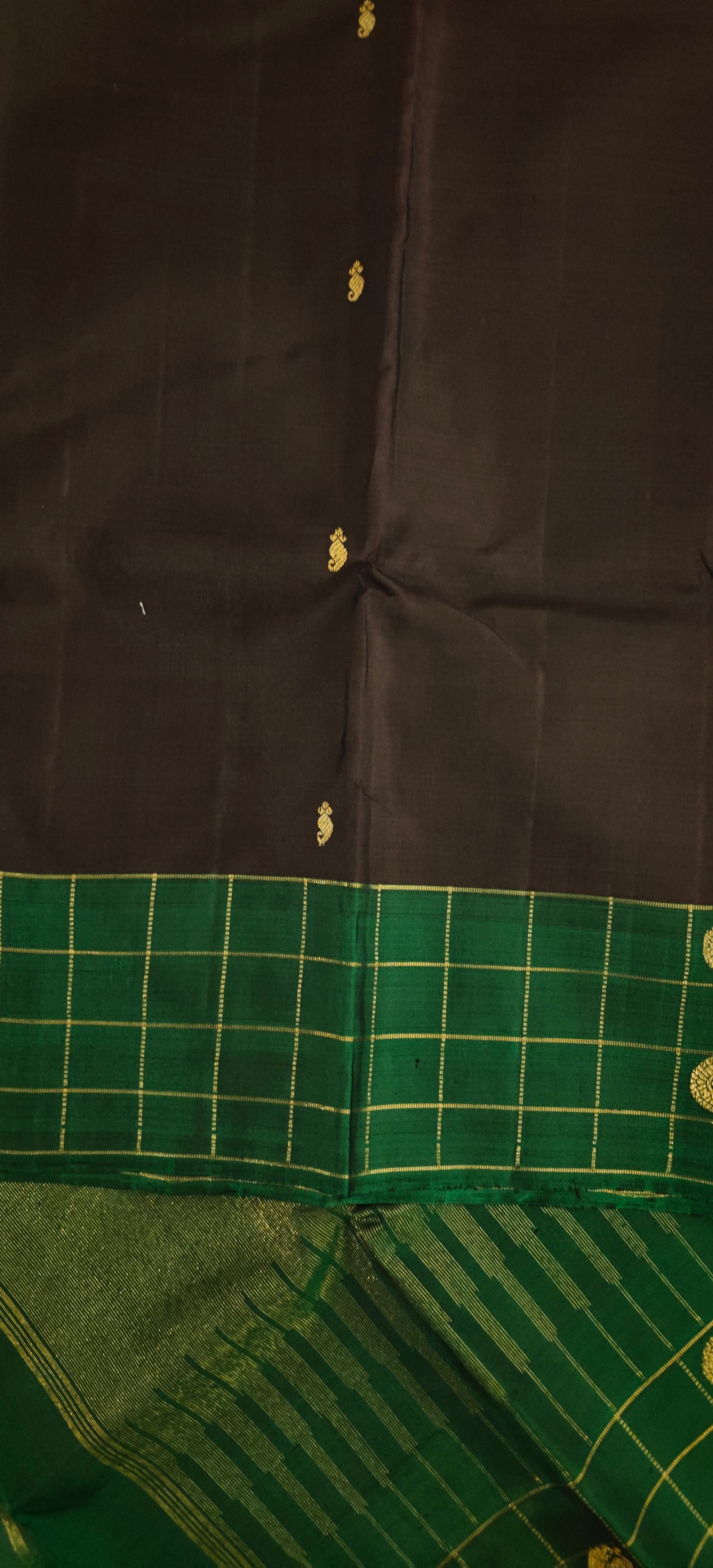 Dark brown(kanchana) and green-Kanjivaram Silk Saree