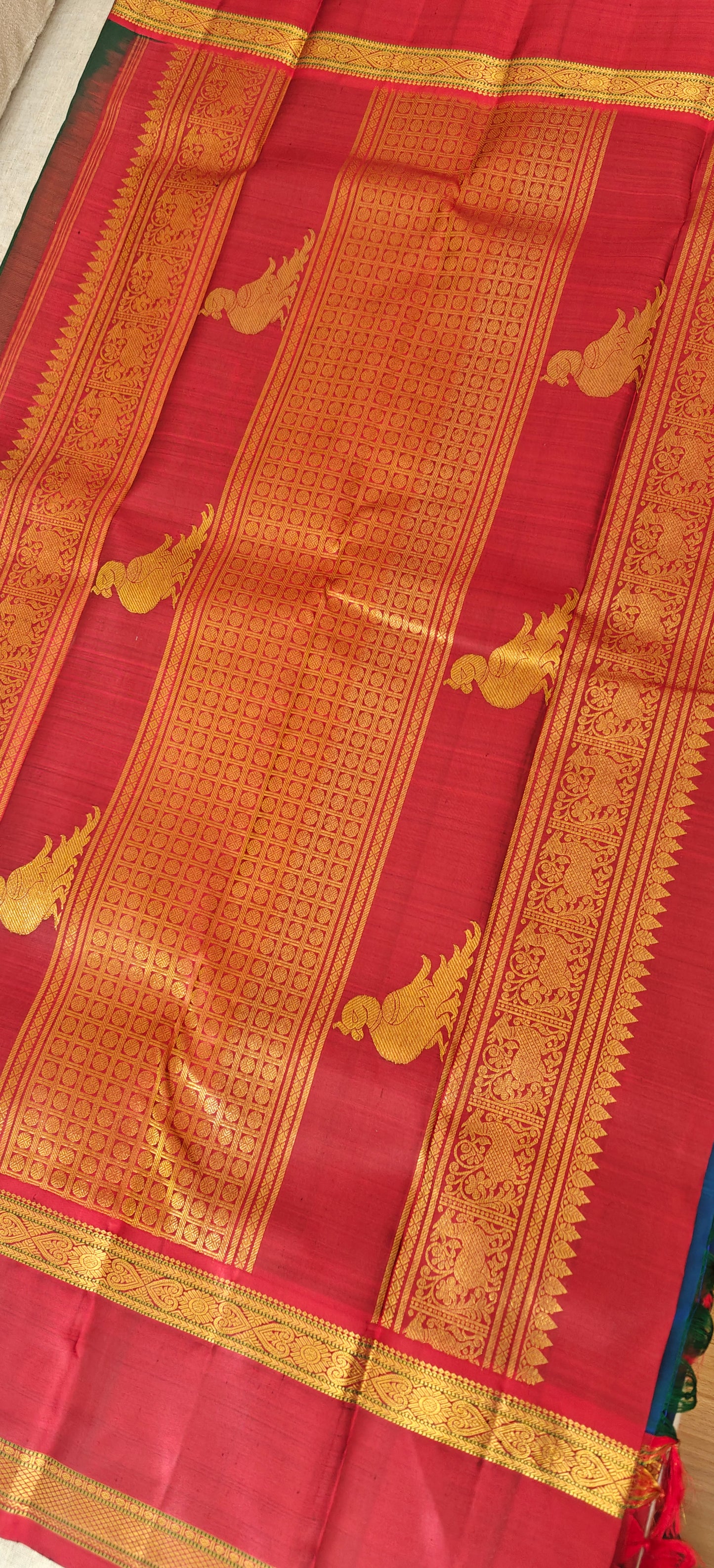 Peacock blue and maroon kanjivaram silk saree