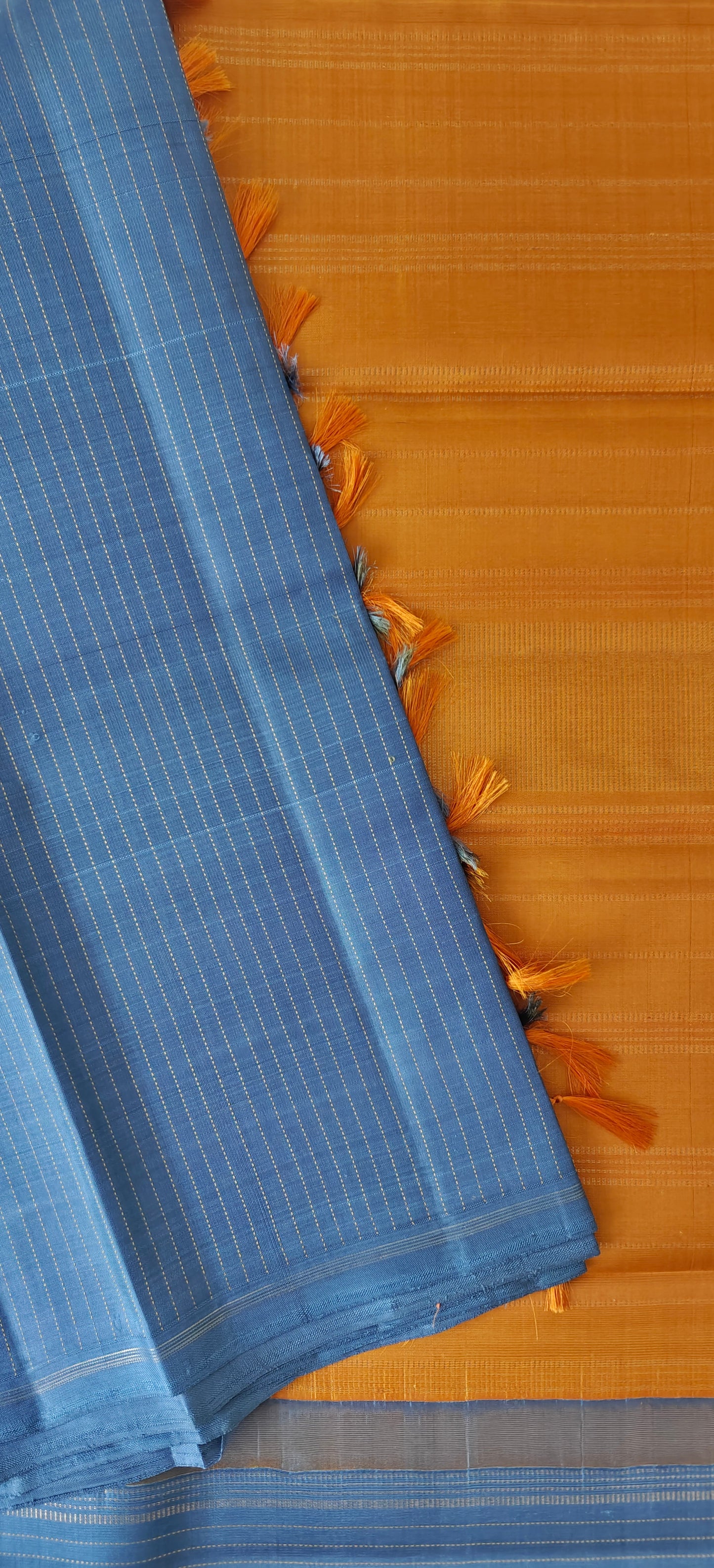Grey and Mustard  Yellow Kanjivaram Saree | 3-gram Zari