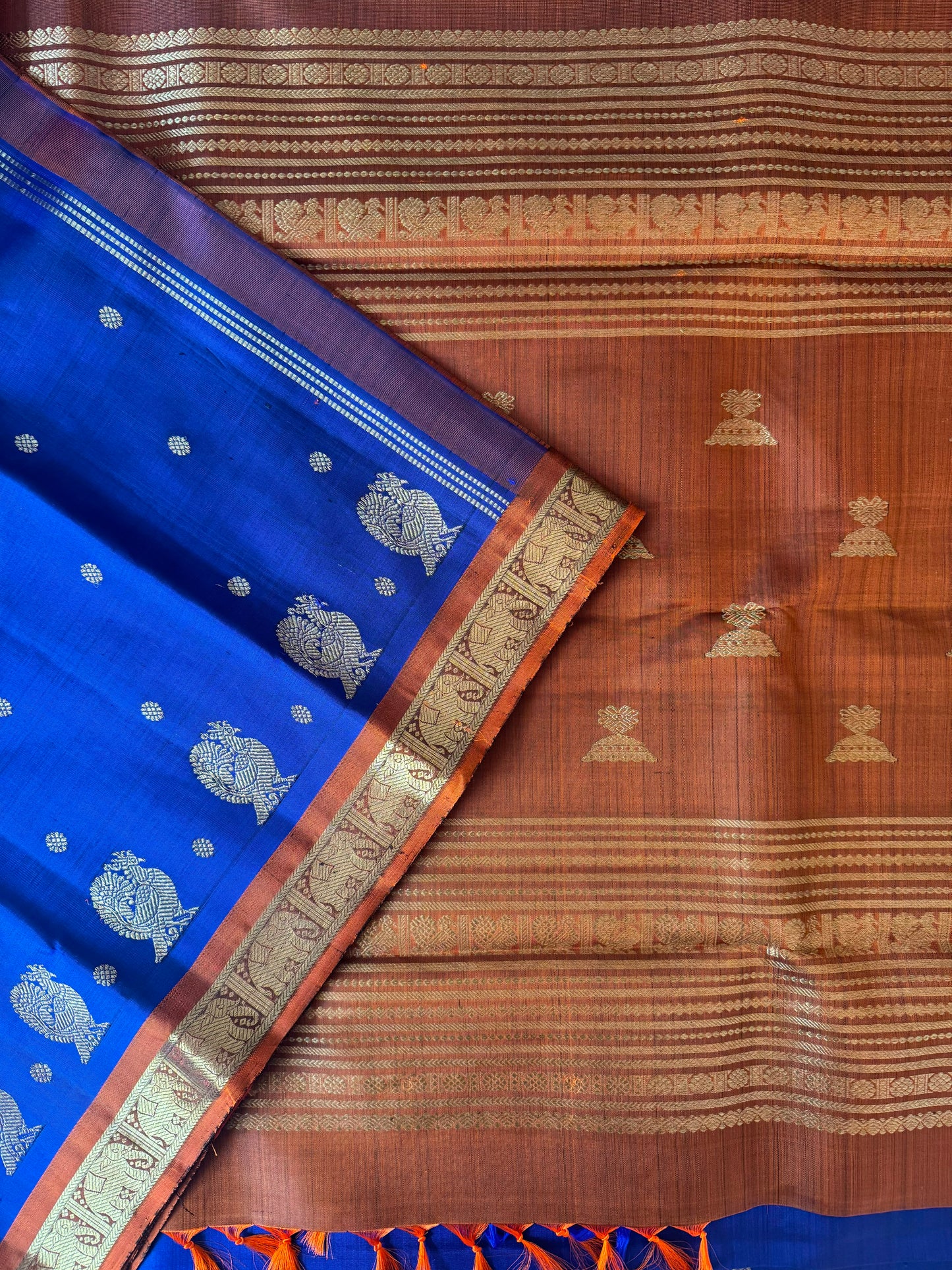 Ink blue and Rust kanjivaram silk saree