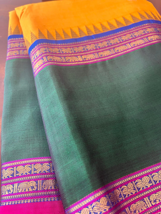 Yellow and Green Kanjivaram silk saree