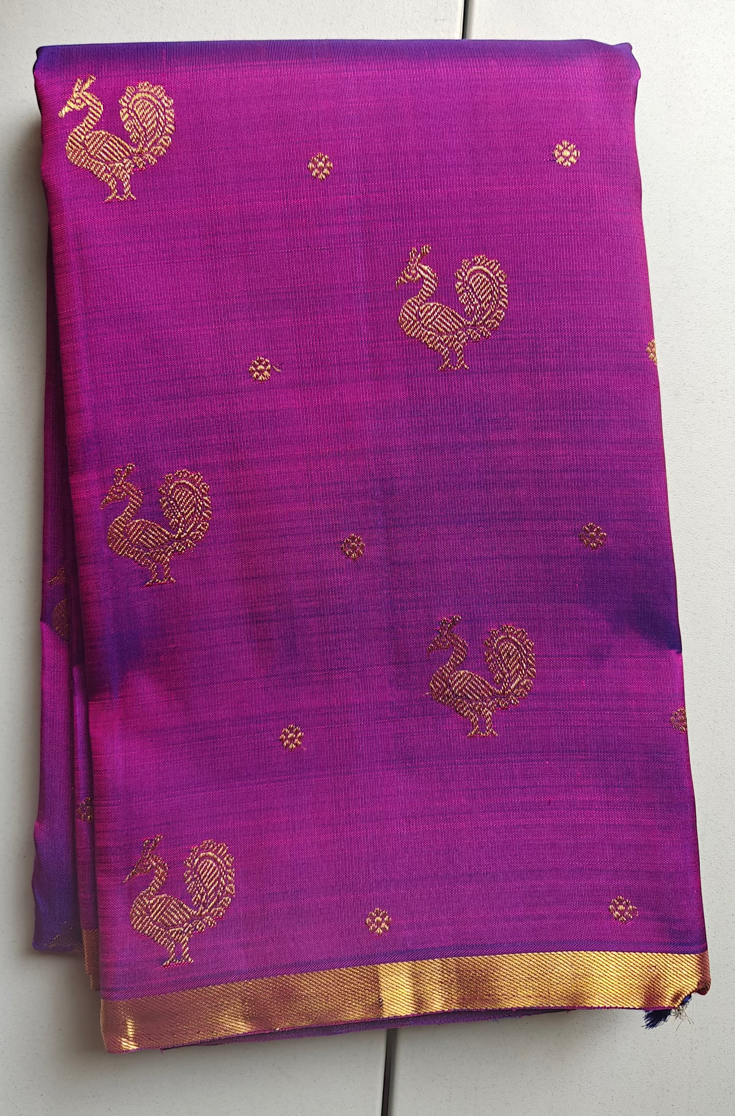 Golden Peacock  borderless-Kanjivaram Silk Sari