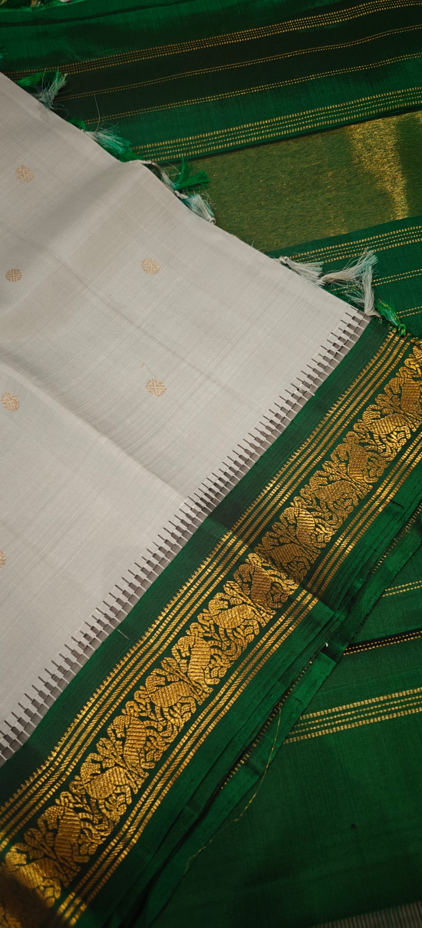 Light blue and bottle green kanjivaram silk saree