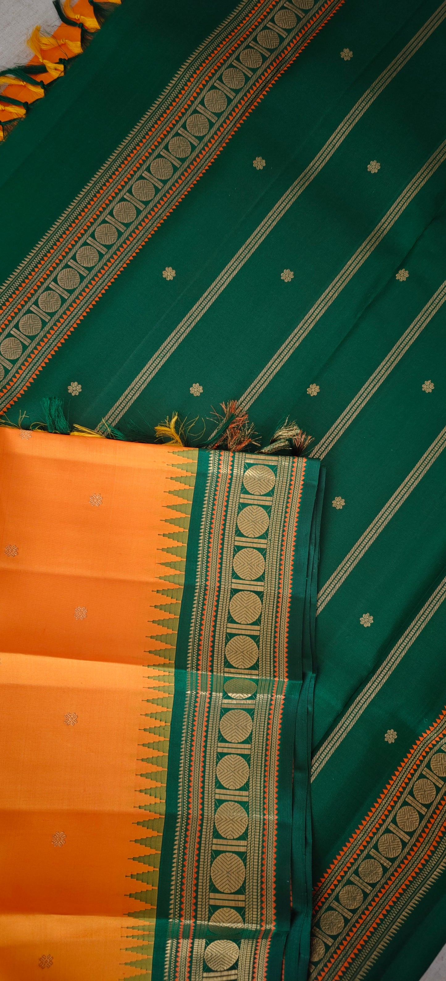 Mango Yellow and Green Kanjivaram Saree | 3-gram Zari