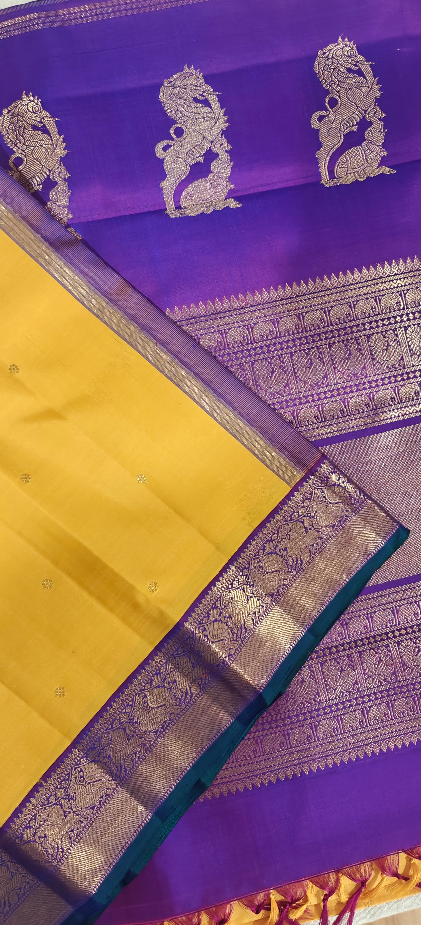 Turmeric Yellow and Vadamalli Kanjivaram silk saree