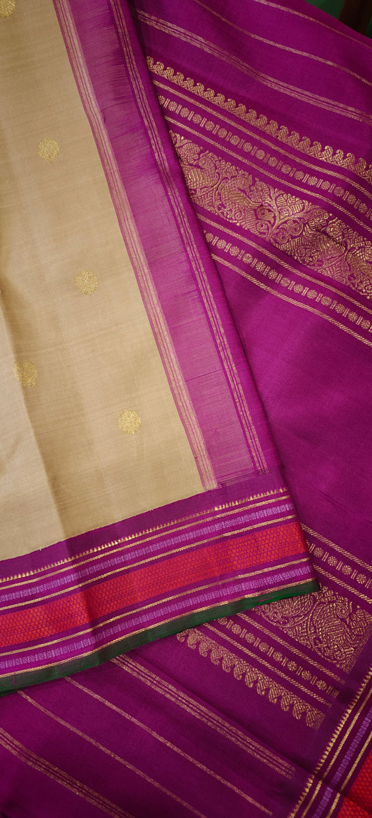 Sandal and Violet Handwoven Kanjivaram