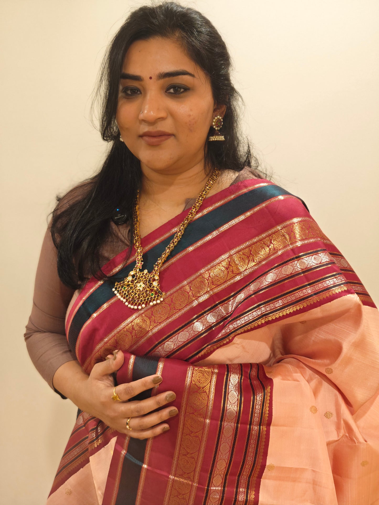 Pink and Maroon kanjivaram silk saree