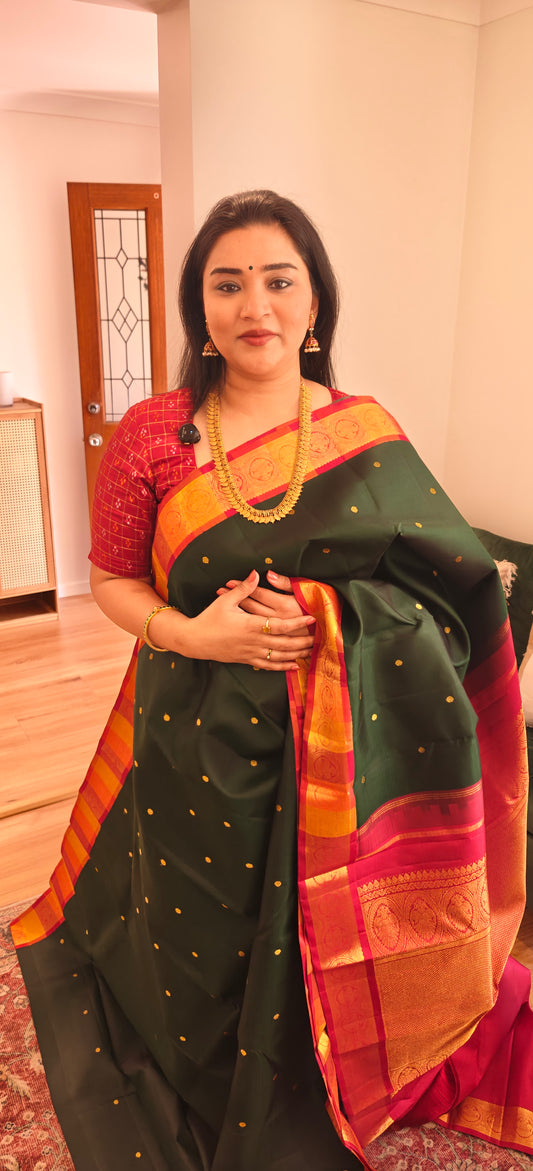 Dark green and red -Kanjivaram Silk Saree