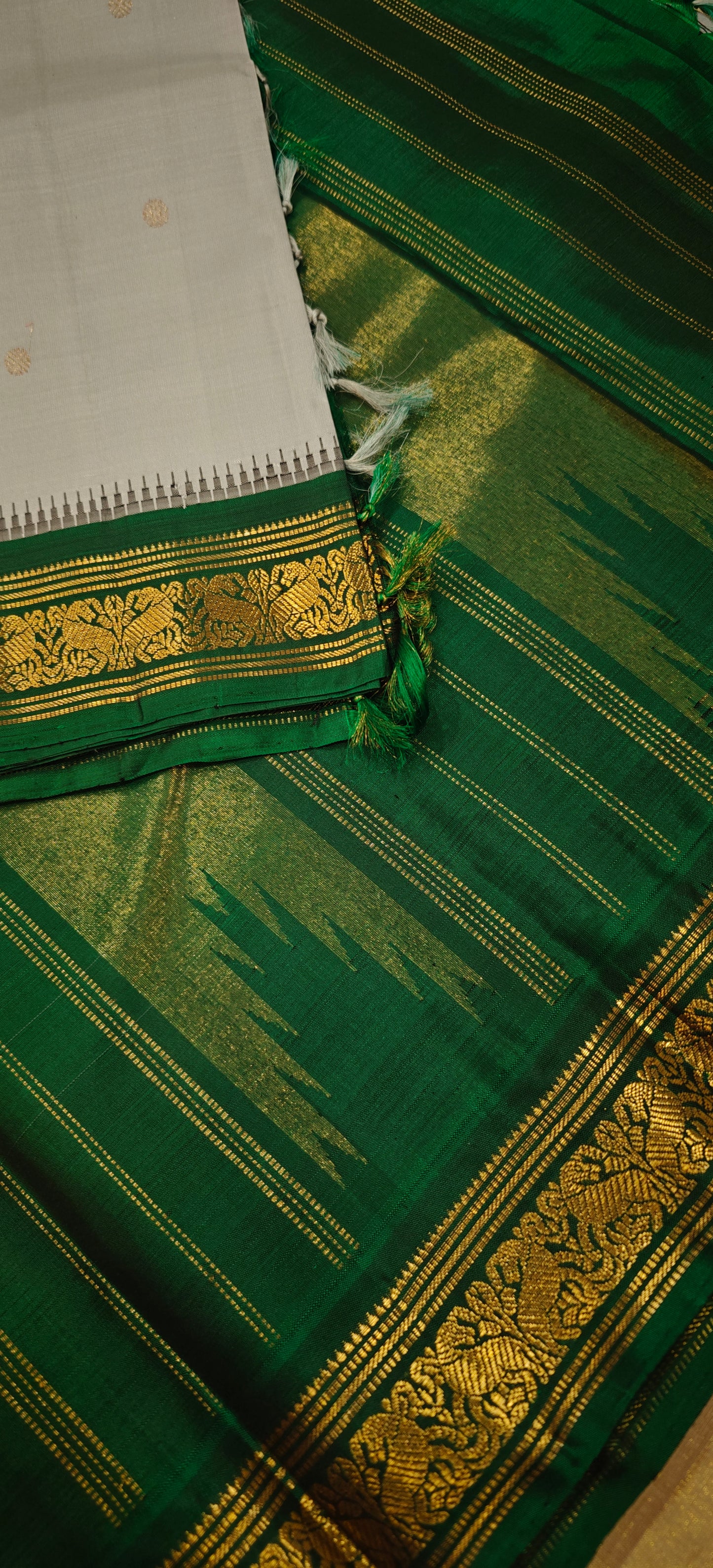 Light blue and bottle green kanjivaram silk saree
