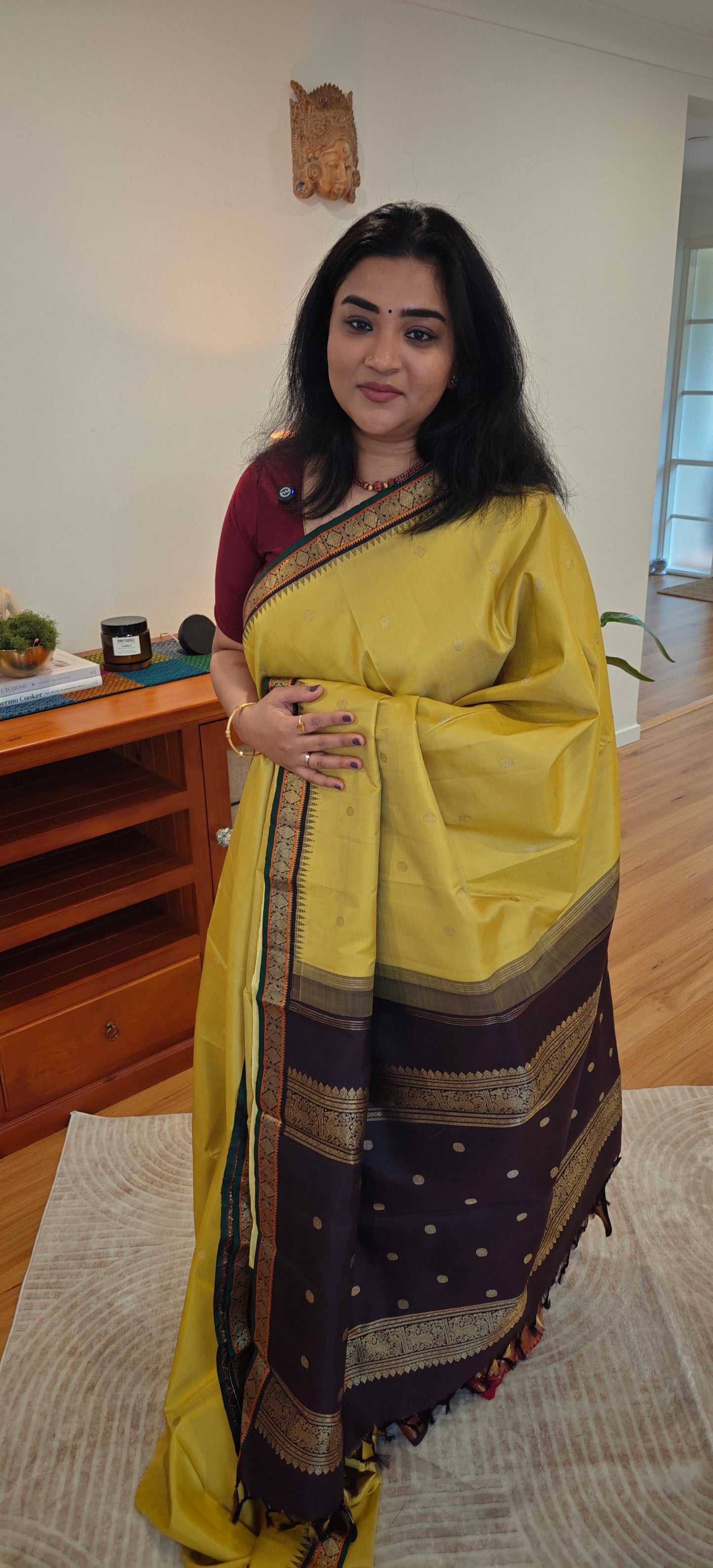 Sampangi and coffee Brown kanjivaram silk sari