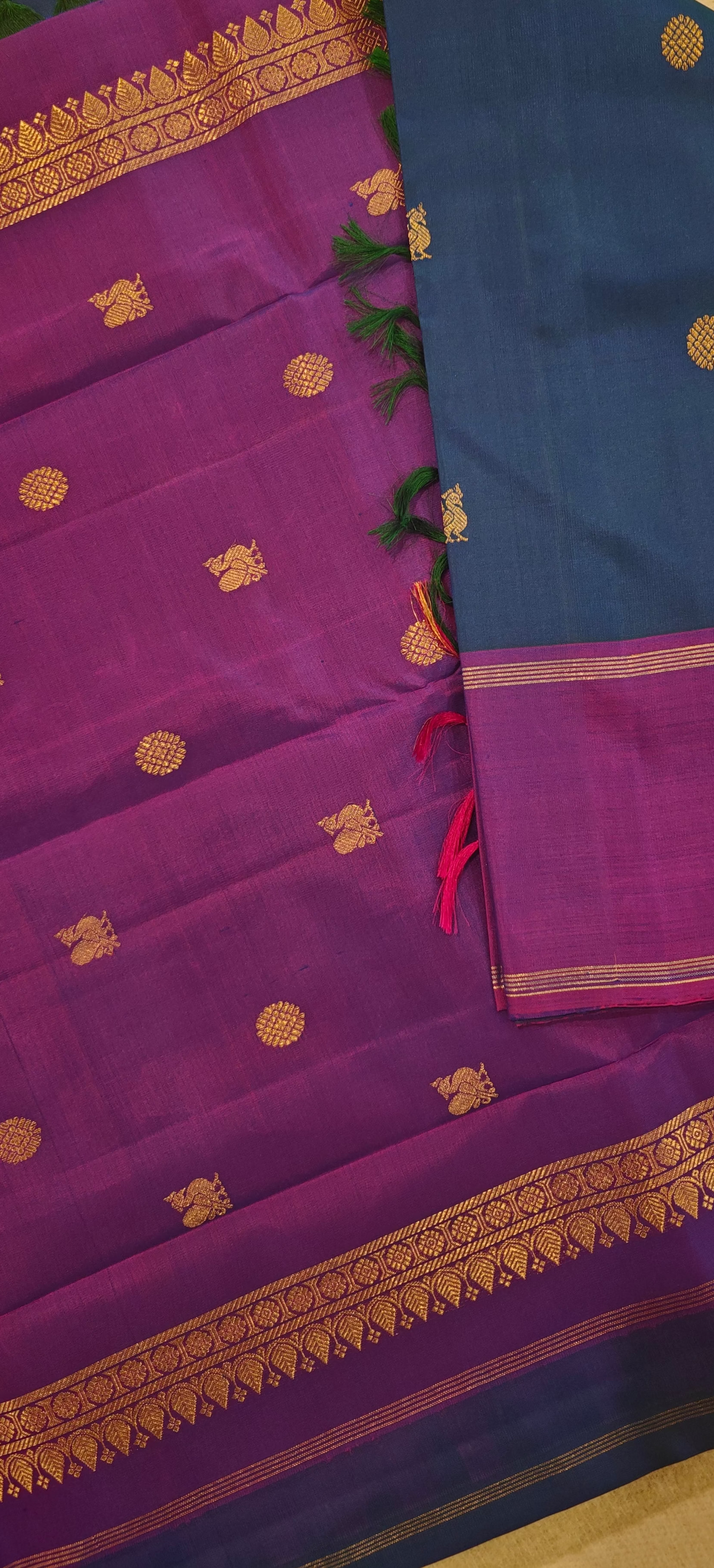 Peacock blue with purple kanjivaram silk saree