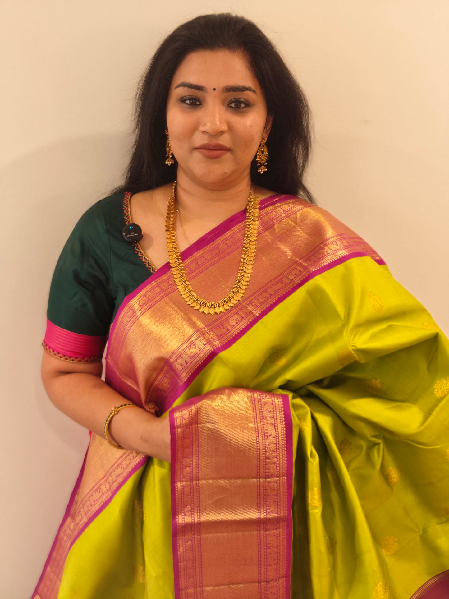 Green and Magenta -Korvai Kanjivaram Silk Sari