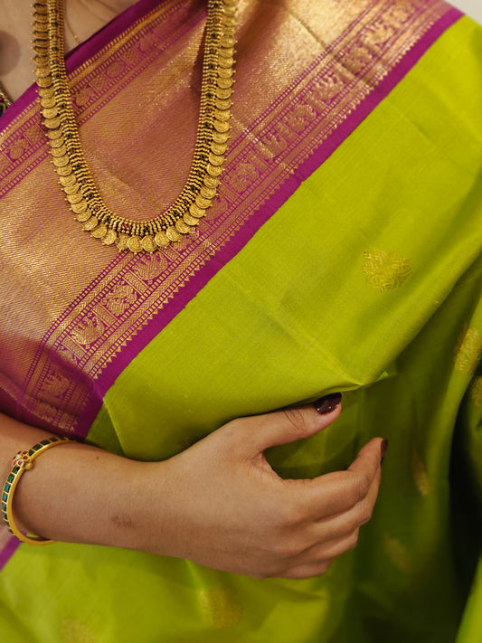 Green and Magenta -Korvai Kanjivaram Silk Sari