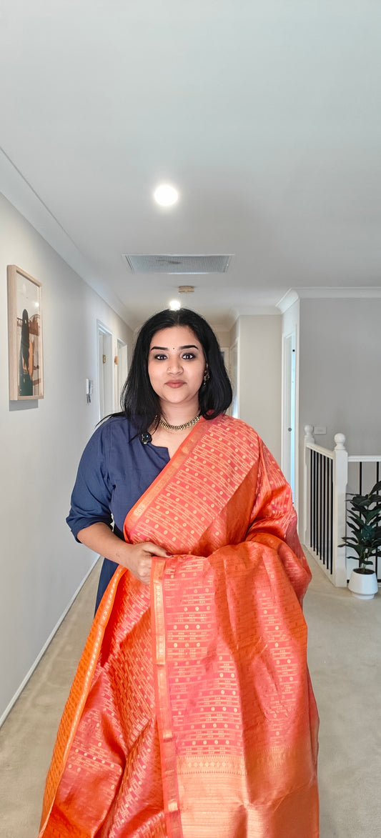 Orange and Gold Woven -Gadwal Silk Sari