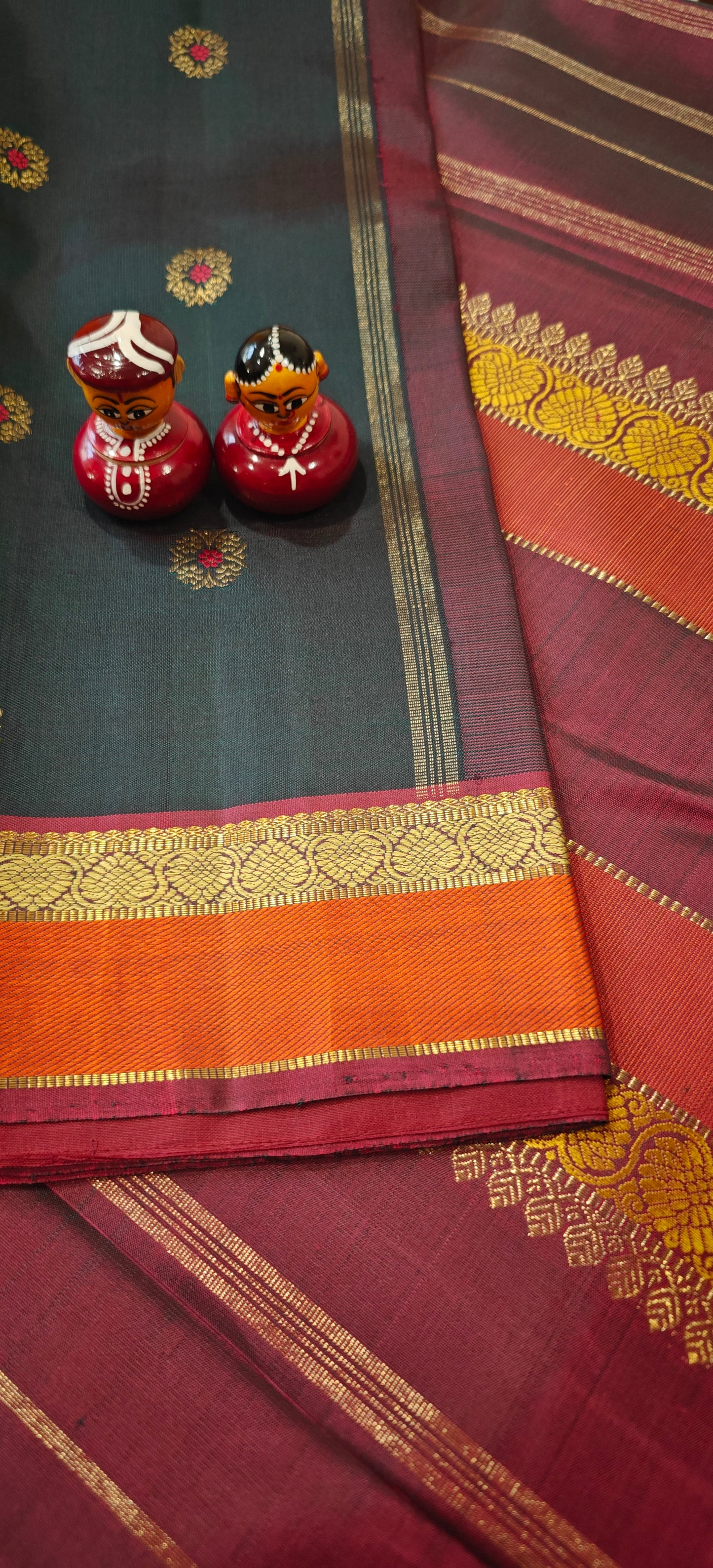 Deep Green a Maroon Meenakari Handwoven Kanjivaram